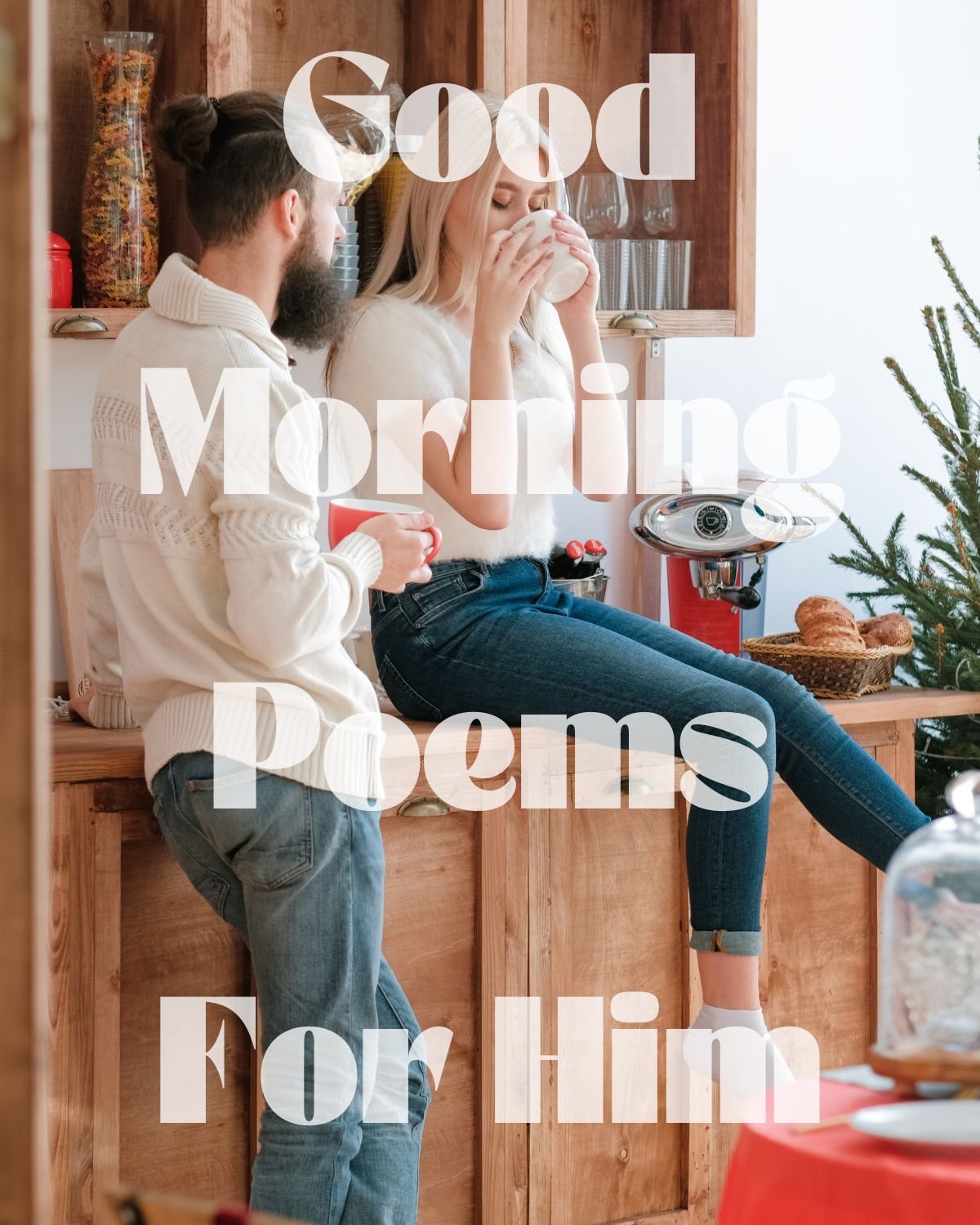 A couple drinking coffee in the kitchen