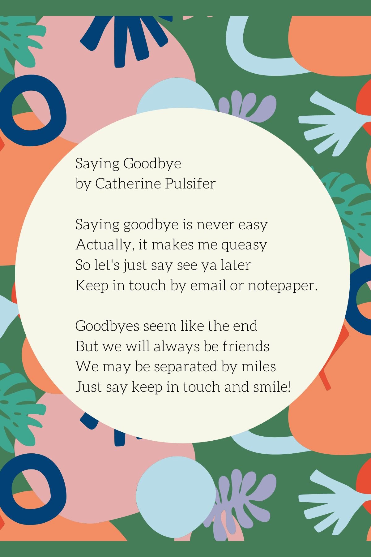 Saying goodby poetry for kids