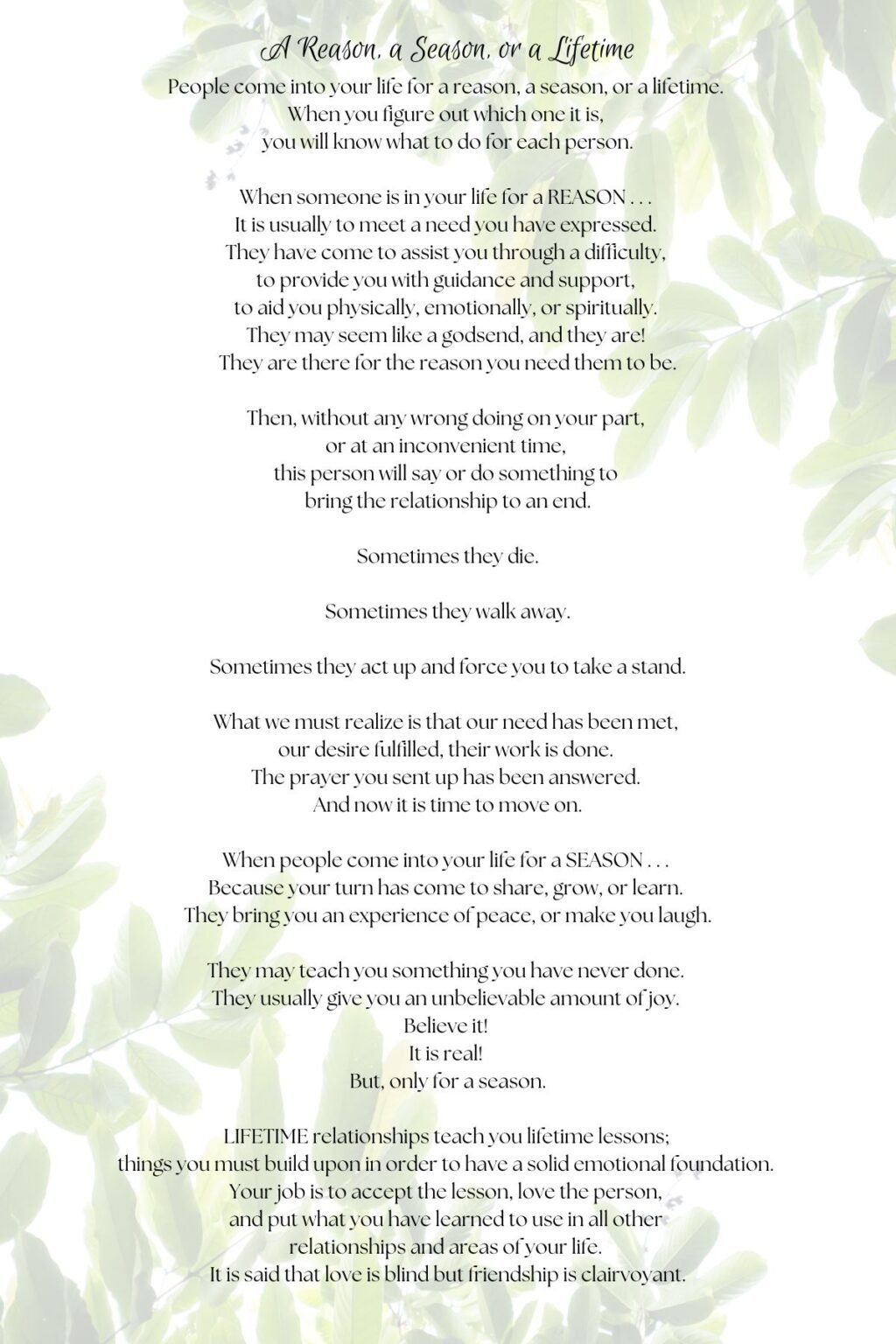 11 Reason, Season & A Lifetime Poem Inspiration - Aestheticpoems