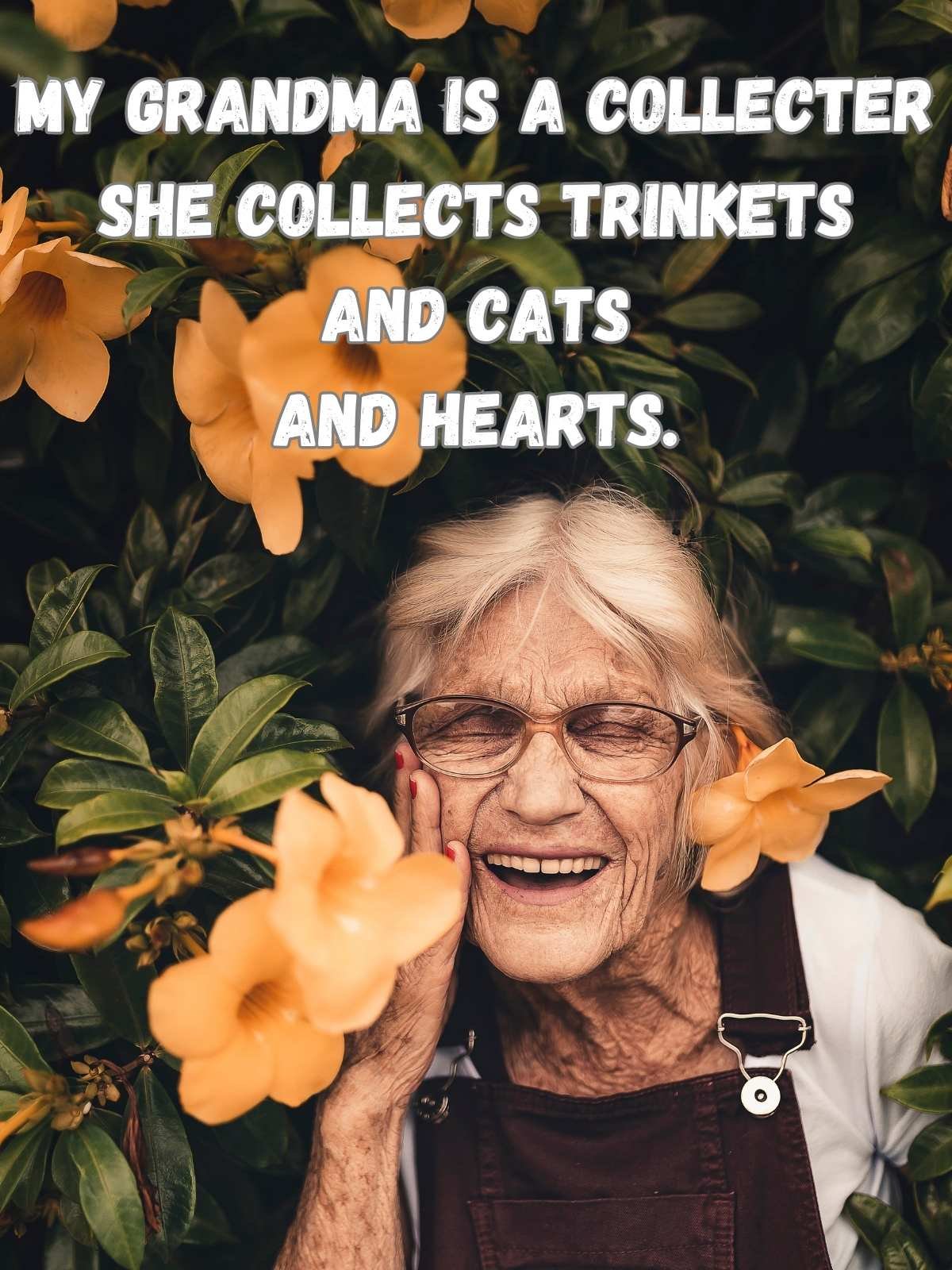 Photo of grandma against flowers